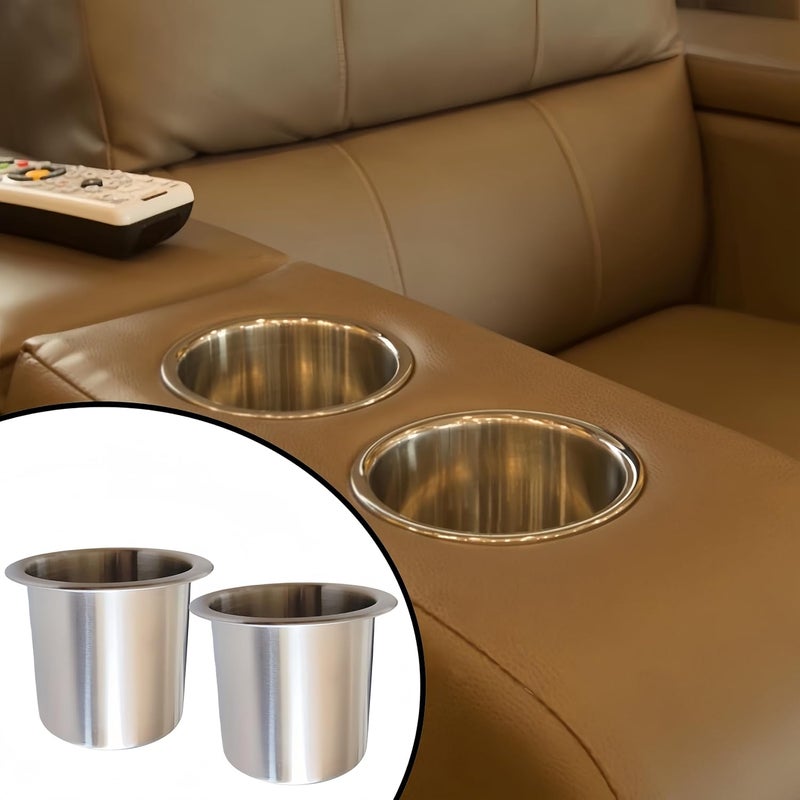 HNOYGNU 2Pcs Stainless Steel Cup Holder Insert Sofa Recliner Cup Holder Replacement Insert for Sofa, Boats, Bench, Desk, RV Cars (OD 4.1" ID 3.3") - Image 4